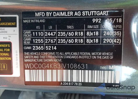 2018 Mercedes-Benz Glc 300 4Matic z USA, uszkodzony, nr VIN WDC0G4KB3JV108631